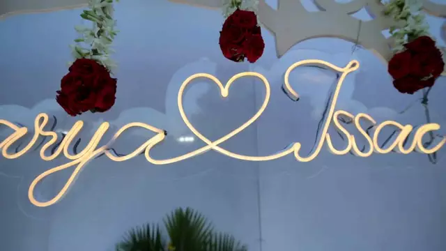 Engagement decor neon sign candid shot